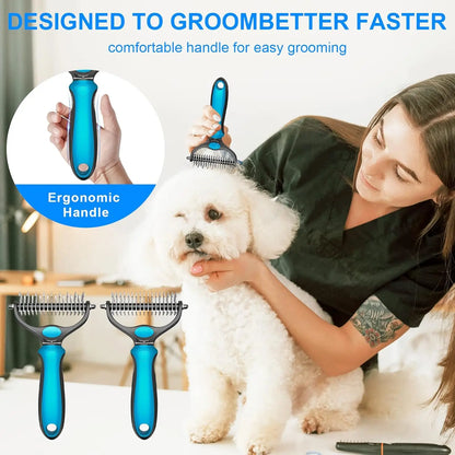 Pet Grooming Brush-Double Sided Hurtless Shedding and Dematting Undercoat Rake Comb for Dogs and Cats, No More Nasty Shedding or Flying Hair